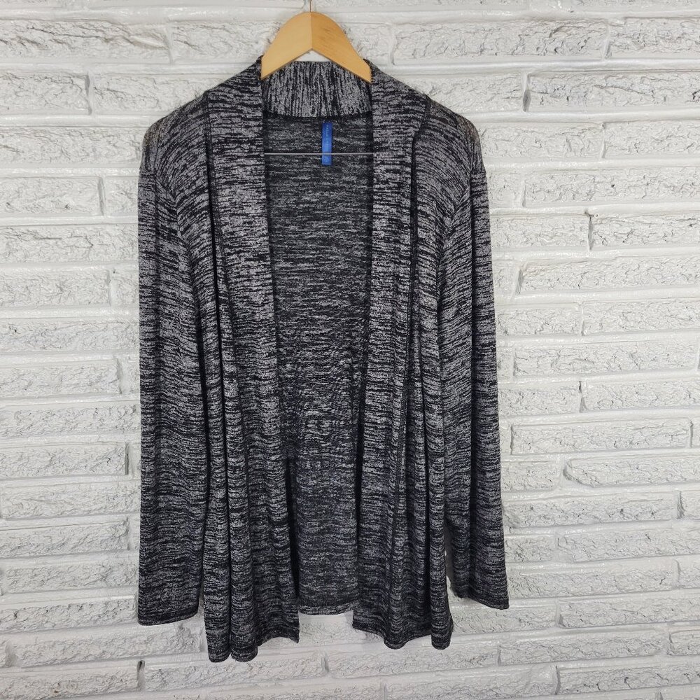 Falls Creek Women's XL Cardigan Black Marled Open Front Knit Long Sleeve BLA62E